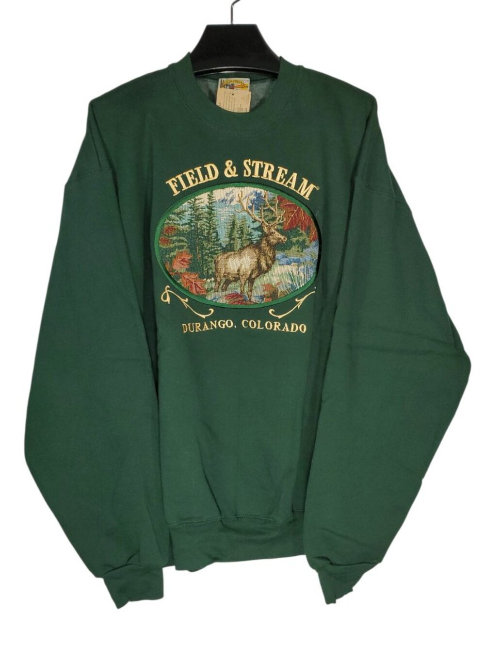 NWT Vintage Field & Stream Sweatshirt XL Green Colorado Elk Tapestry Embroidered